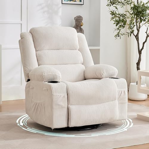 Takywep Corduroy Swivel Rocker Recliner Chair 360 Swivel 30 Rock
