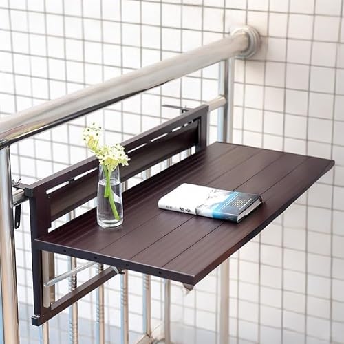 Qxgylz Hanging Table Balcony for Railing,Patio Folding Dining Table,Small Space Deck Furniture,Outdoor Side Tables,Height Adjustable,Wall-Mounted Garden Table for Baluster Garden Deck(90cm(35.4in))