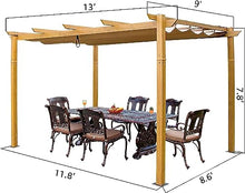 Domi 9’x13' Outdoor Retractable Pergola Against The Wall with Sun Shade Canopy, Pergolas and Gazebos Clearance, Patio Metal Canopy for Deck, Garden, Backyard(Wood-Looking)