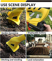 UWYTGF Garden Tiller,Electric Cordless Tiller Cultivator/Rotavator with Rechargeable Battery and Charger - Working Width 10Cm, Tilling Depth 16Cm, Ideal Cultivator for Soil Loosening