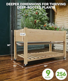 Sturdy Elevated Wooden Raised Garden Bed with Wheels and Legs – Large Planter Box with Storage Shelf, Protective Liner – Ideal for Vegetables, Herbs, Flowers – Outdoor Patio, Balcony, Backyard –