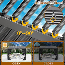 LEVELEVE 10' x 12' Louvered Pergola with Adjustable Roof & Drainage System, Weatherproof Outdoor Metal Gazebo with Curtains & Netting, Large Hardtop Canopy for Patio, Garden, Deck, Backyard