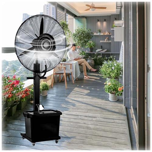 Industrial Misting Fan (26 In/30 In) Commercial Pedestal Fan - 3 Cooling Speeds Moving Outdoor Fan - 120 Degree Oscillation - Portable Mist Fan For Warehouse,Workshop, Factory And Basement(26 inch)
