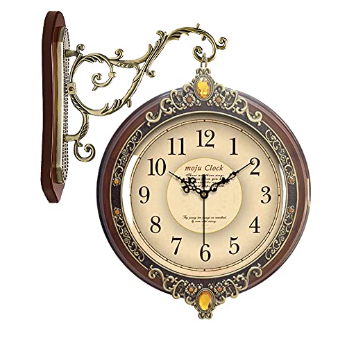 ERTTGWGF Outdoor Garden Double Sided Clock, Station with Vintage Antique-Look Wall-Mounted for Indoor Garden Beautiful Scenery