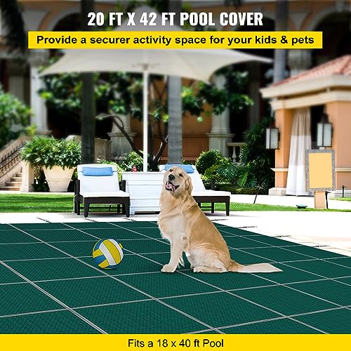 DOUKI Rectangular Inground Pool Safety Cover 20x42ft Triple Stitched Mesh PP Green