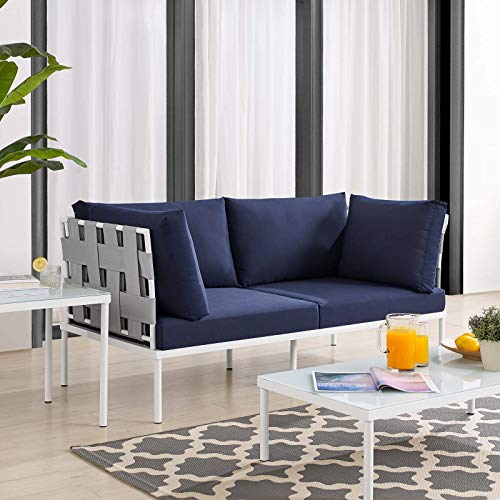 Modway Harmony Sunbrella® Outdoor Patio Aluminum Loveseat in Gray Navy