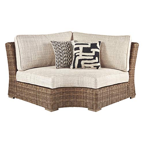Signature Design by Ashley Beachcroft Farmhouse Wicker Curved Corner Chair Beige