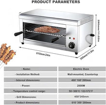 UILMLIO Commercial Salamander Broiler, Electric BBQ Grill, Steak Oven, Kebab Grill, Cheese Melter, Fish Grill, 2 Detachable Grill Racks, Stainless Steel, 24×12×11in