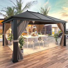 MELLCOM 10'x13' Hardtop Gazebo with Netting and Curtains Dark Brown