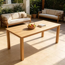 GDFStudio 68.9" Outdoor Dining Table with Umbrella Hole, HIPS Patio Dining Table for Backyard, Deck, Garden and Outdoor Dining, Wood-Look Rectangular Table, Teak