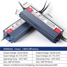 Waterproof Lighting Transformer Outdoor AC100V-277V to DC12V 24V 600W 500W 400W 300W 200W 100W LED Switching Power Adapter(400W (AC175V-277V),DC 24V)