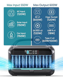 DaranEner Portable Power Station 1200W Peak, 576Wh LiFePO4 Power Bank with Built-in UPS Backup, 600W Power Station, 1.1H Fast Charge Solar Generator for Camping Home Emergency RV Power Outage