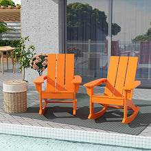 WestinTrends Ashore Patio Rocking Chairs Set of 4, All Weather Poly Lumber Plank Adirondack Rocker Chair, Modern Farmhouse Outdoor Rocking Chairs for Porch Garden Backyard and Indoor, Orange