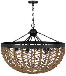 Cal Lillington 60W x 6 Glass Pendant Light with Burlap Roped Half Dome Shade