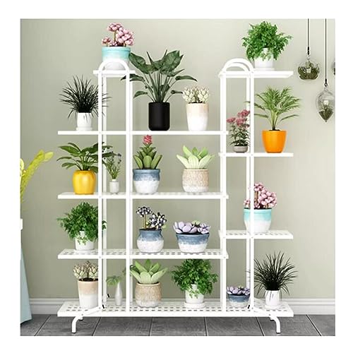 Metal Plant Stand with Wheel, Floorstanding Multiple Flower Pot Organisation Shelves Garden Plant Containers Flower Rack for Balcony and Yard (Color : White-120x28x150cm)