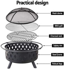 Fire Pits Outdoor Wood Burning Large Bonfire Wood Burning Patio Coal Grill Firepit for Outside Grill Charcoal Smokeless Grill with Spark Screen Poker with Cover BBQ Cooking for Outside Camping