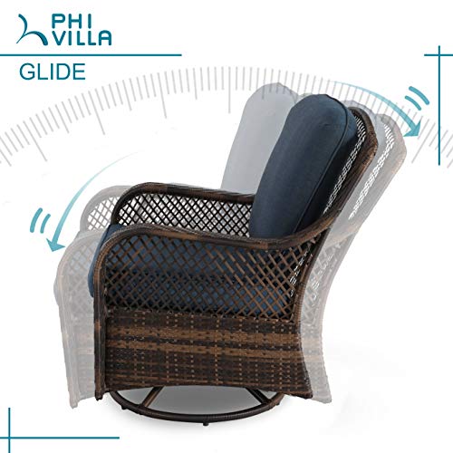 PHI VILLA Oversized Outdoor Swivel Rocker Chairs Set 3 Piece Navy Blue