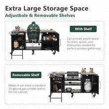 WZONICE98 72.4" Outdoor Kitchen Island, Grill Cart with Fold-Out Prep Table and Adjustable Shelves Outdoor Grill Station with Storage Cabinet Stainless Steel Top Black