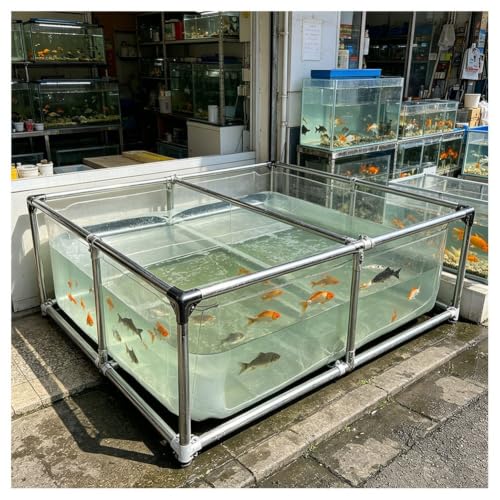 Large Outdoor Aquaculture Pool with Viewing Panel, PVC Above Ground Pond with Support & Drain Valve, Ideal Fish Pond for Koi, Goldfish, Breeding, and Temporary Water Storage(1.5x1.5x0.7m)