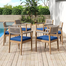 callmego Natural Acacia Wood Outdoor Dining Chairs – Rustic Teak-Look Patio Seating with Woven Rope Accents and Weather-Resistant Cushions (Navy + Teak+ Beige + Acacia Wood + Fabric + Rope-1)