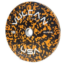VULCAN 230 lb Alpha Bumper Plate Set Blue Fleck Yellow Fleck Green Fleck Grey Fleck