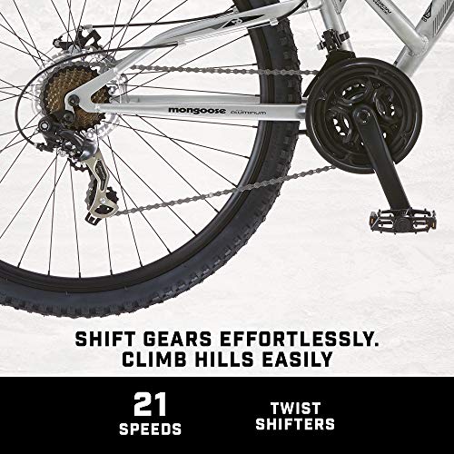 Mongoose Impasse Full Suspension Mountain Bike 18-Inch Aluminum Frame 29-Inch Wheels Silver