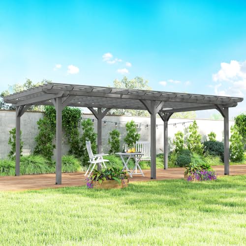Outsunny 12' x 20' Outdoor Pergola, Wood Gazebo w/Stable Structure Gray
