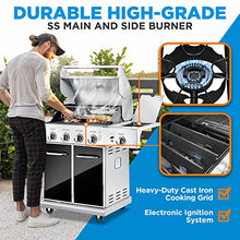 NutriChef 52,000 BTU 5-Burner Stainless Steel Propane Gas Grill with Portable Design, Electronic Ignition, Built-in Thermometer and Heavy-Duty Construction
