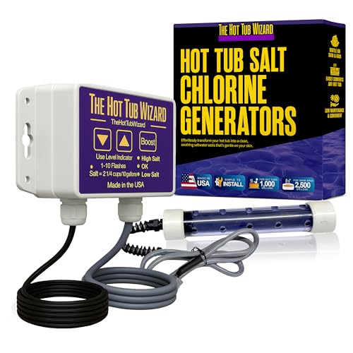 The Hot Tub Wizard - Hot Tub Salt Chlorine Generator - Keeps It Clean & Clear and Helps Prevent Rash & Itch - Easily Convert Any Hot Tub or Spa to Mild Salt Water - Saltwater Chlorinator - Made in USA