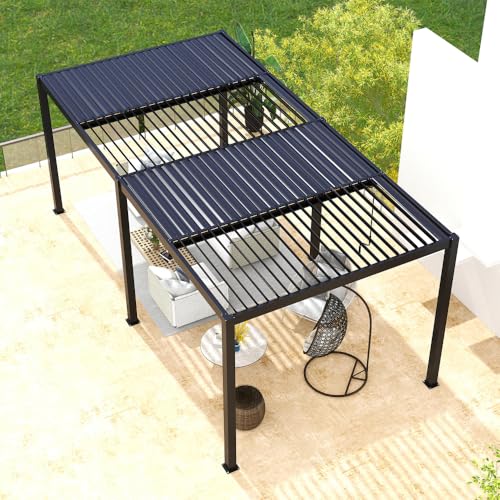 Aluminum Louvered Pergola with Adjustable Roof for Outdoor Shade, Weather-Resistant Backyard Structure with Crank Operation (10 x 19 FT+ Aluminium Frame + Aluminium Louvers)