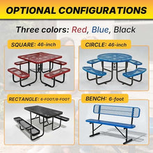 LAUCO 46-Inch Round Metal Picnic Table with Attached Benches, Black Thermoplastic Coated, Expanded Metal Construction, 1000 lb Capacity, Outdoor Use 36035