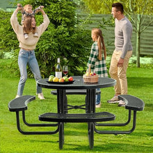 Gndigufa Picnic Tables with Umbrella Hole, Outdoor Steel Heavy Duty Commercial Grade Black Table, Bench Set for Lawn, Patio, Park, Yard, Garden, Porch (46'') (Round)
