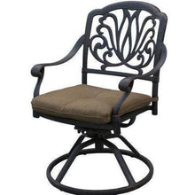 theWorldofpatio Elizabeth Cast Aluminum Powder Coated Dining Swivel Rocker - Set of 4 with Walnut Cushions - Antique Bronze