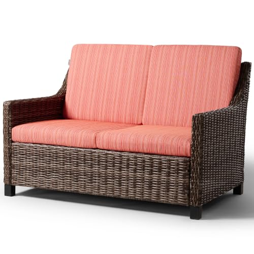 Varmoza Outdoor Wicker Patio Loveseat, 2-Seat Sofa with Deep Seating