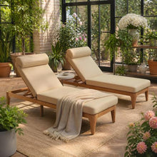 roomfitters Acacia Wood Outdoor Chaise Lounge Set of 2 with Adjustable Backrest and Head Pillow Coffee Brown