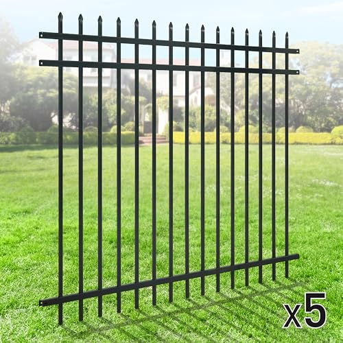 Fencer Wire Heavy Duty Pinnacle Fence Barrier Panel, 5FT Height X 6FT Width Anti-Rust Metal Fencing Panel, Steel Outdoor Decorative Garden Fence Panel for Yard, Pool, Patio, Pack of 5