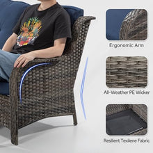 MeetLeisure Outdoor Patio Wicker Loveseat Sofa - 2-Seater Rattan Sofa for Outside Patio Garden with Deep Seating and Olefin Cushions(Mixed Grey/Blue)