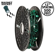 Novelty Lights C9 Light Spool, 500 Feet Magnetic Christmas Outdoor String, Green Wire, 12 Inch Spacing, For Indoor and Outdoor Steel Surfaces, E17 Sockets