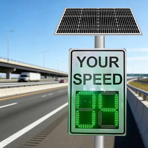 Solar Powered Radar Feedback Sign, Your Speed LED Radar Speed Limit Sign, 60x90cm(23.6x35.4in) Road Safety Speed Limit Detector with Accessories