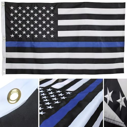 20FT X 30FT Embroidered USA Police Thin Blue Line 600D Nylon Flag Heavy Duty