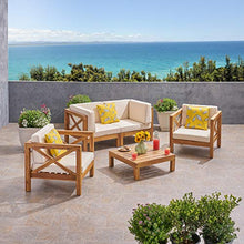 Misc Outdoor 4 Seater Acacia Wood Loveseat Chat Set by Beige Blue Grey Red White Mid-Century Modern Contemporary Fabric Coffee Table Removable Cushions Water Resistant