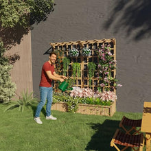 Farmhouse Style Dual-Level Planter Box with Trellis - Outdoor Raised Garden Bed with Decorative Hanging Roof, 1.4ft Deep Planting Space with Drainage System for Climbing Plants, Veggies and Blooms