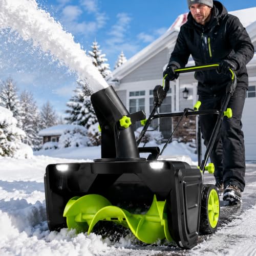 22" Electric Snow Sweeper, Hand Push Rechargeable Snow Removal Machine 2batteries