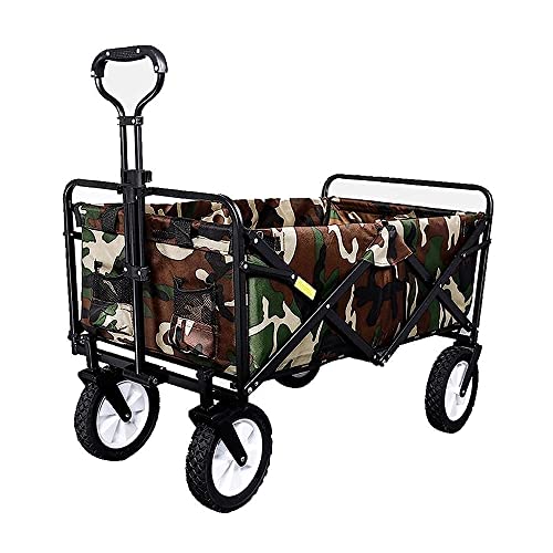 PUCNHZYNW Handcart, Outdoor Folding Utility Wagon Folding Wagon Cart, Heavy Duty Camping Trolley, Garden Cart with Universal Wheels & Adjustable Handle, Load-Bea100Kg/220Lbs/Style 1
