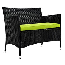 DUYHBAWRS 4PCS Patio Furniture Outdoor Garden Conversation Set Black Wicker 2 Armchairs+1 Sofa+ Table w/Green Cushion