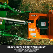Titan Attachments 3 Point Wood Chipper, PTO Driven for Tractors up to 40HP, 25" Rotor Chips up to 4" Diameter Timber, Self-Feeding Chute, Adjustable Discharge, Shredder Mulcher with Reversible Blades