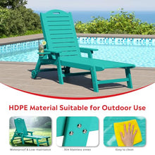 Costaelm Lago Outdoor HDPE Patio Chaise Lounge Chairs with Wheels & Cup Holder (Set of 4), Turquoise