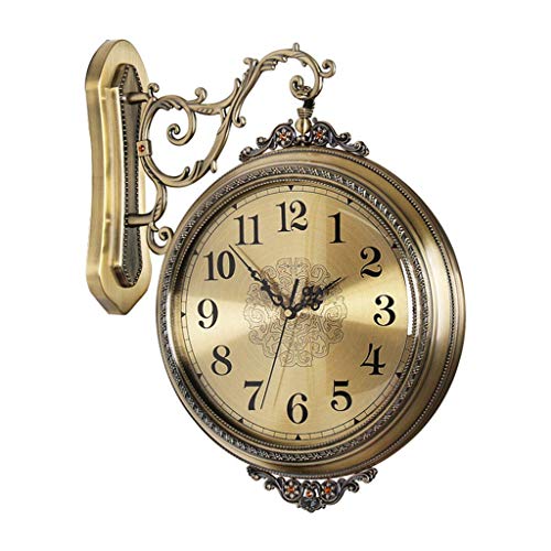 European Style Double-Sided Wall Clock Retro Silent Station Clock Creative 360°Rotating Living Room Bedroom Study Pastoral Outdoor Garden