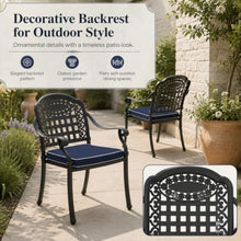 OROTLECT 6 Pack Cast Aluminum Patio Dining Chairs with Armrests, All Weather Outdoor Bistro Chairs, Removable Navy Blue Cushions, Lattice Back Metal Arm Chairs for Garden Backyard Deck Porch