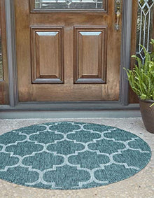 Unique Loom Outdoor Trellis Collection Area Rug - Trellis (Round 13' 0" x 13' 0", Teal/ Gray)
